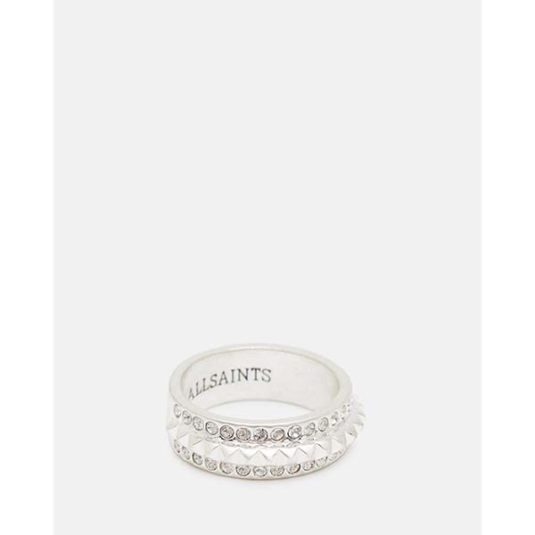 Allsaints Australia Womens Zaria Silver Tone Studded Rings Silver/White AU03-297